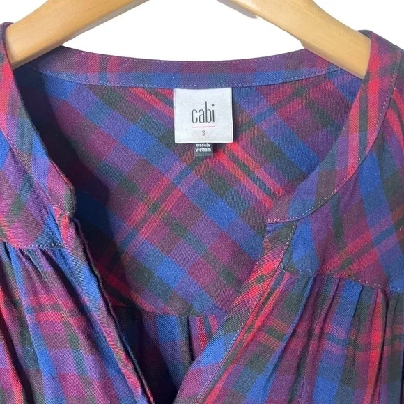 CAbi Caroling Joyful Plaid Blouse Button Down Blue Red Size Small Style 4070 - Picture 4 of 6